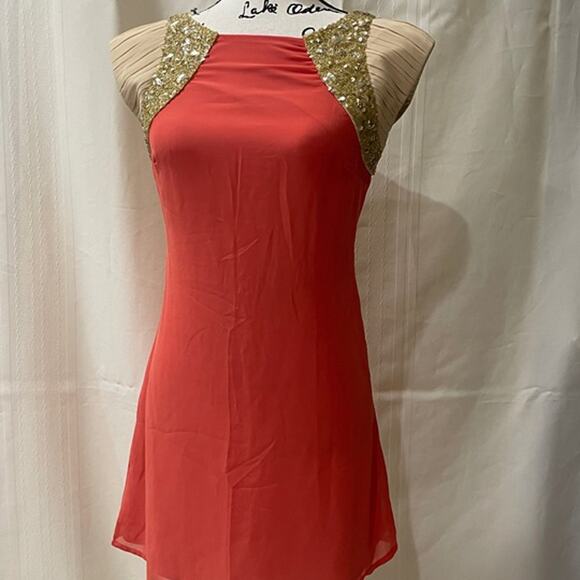 Little Mistress London Mini Dress Size 2 Coral/Gold Luxury Elegant sophisticated - Picture 6 of 12